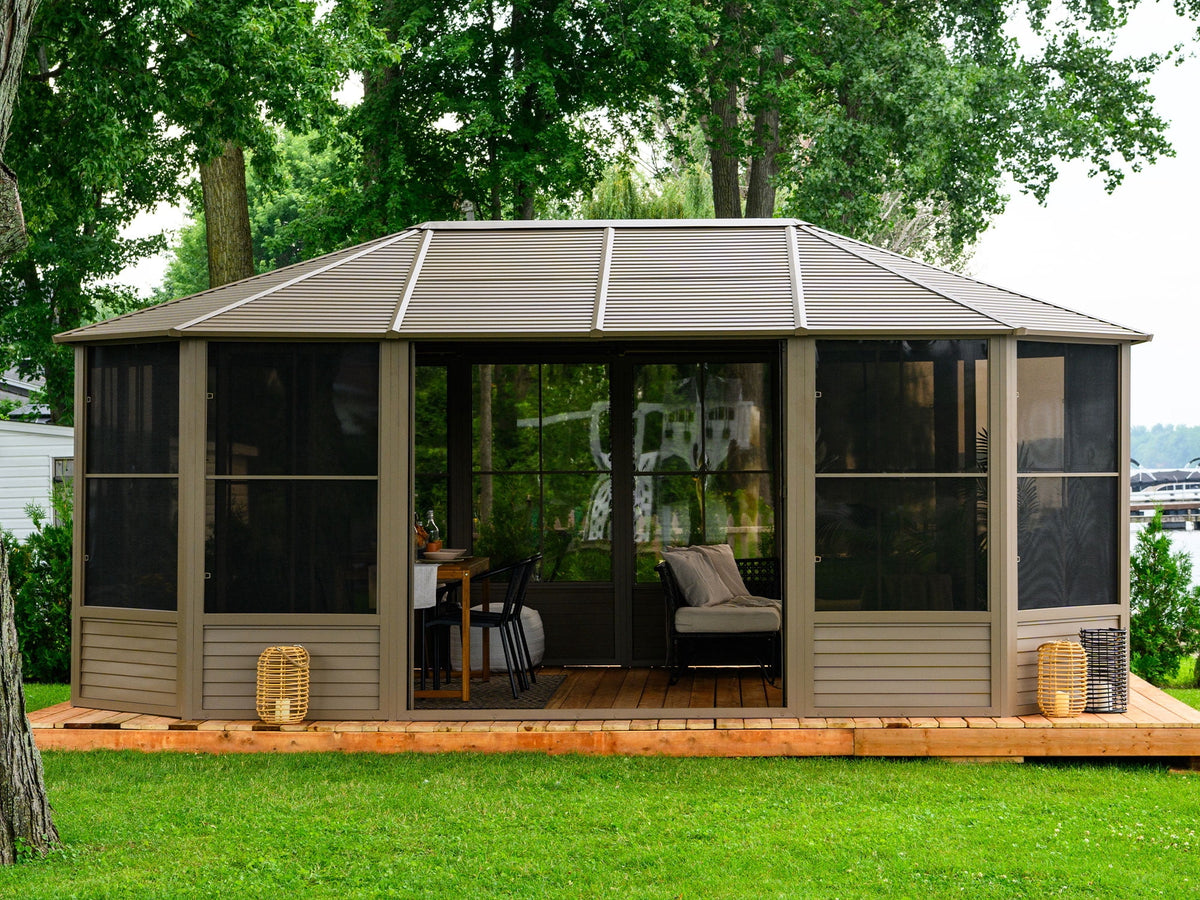 Gazebo Penguin Florence 12 ft x 18 ft Metal Roof Solarium - Sand
