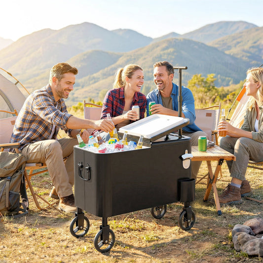 Outsunny Outdoor Patio Cooler Cart, Rolling Ice Chest with Wheels, Black