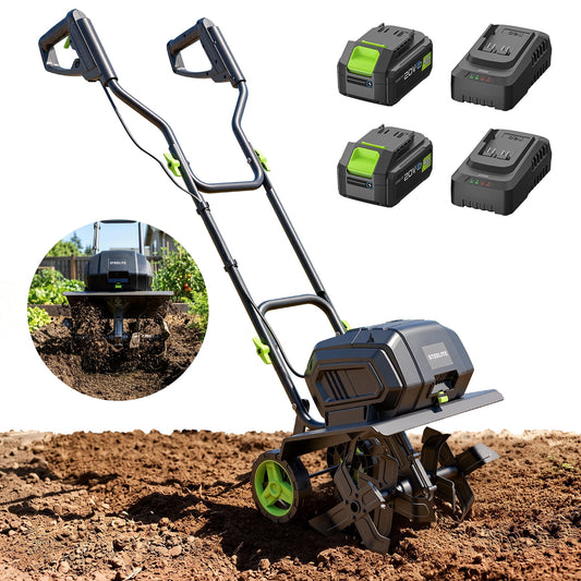 Steelite 2x21V Max 14-Inch Cordless Tiller with Brushless Motor,Battery Powered Garden Tiller for Gardening/Soil Cultivation,Tiller Cultivator and Garden Rototiller, 2* 4.0 Ah Batteries Included