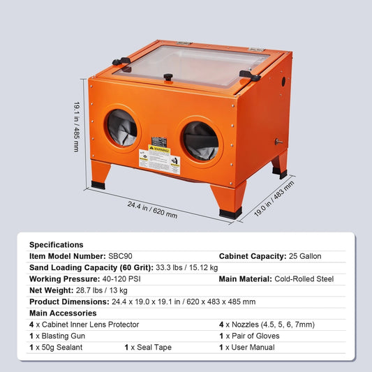 Portable Benchtop Sand Blaster 25 Gallon Sandblasting Cabinet with Blasting Gun Nozzles Paint Stain Rust Removal