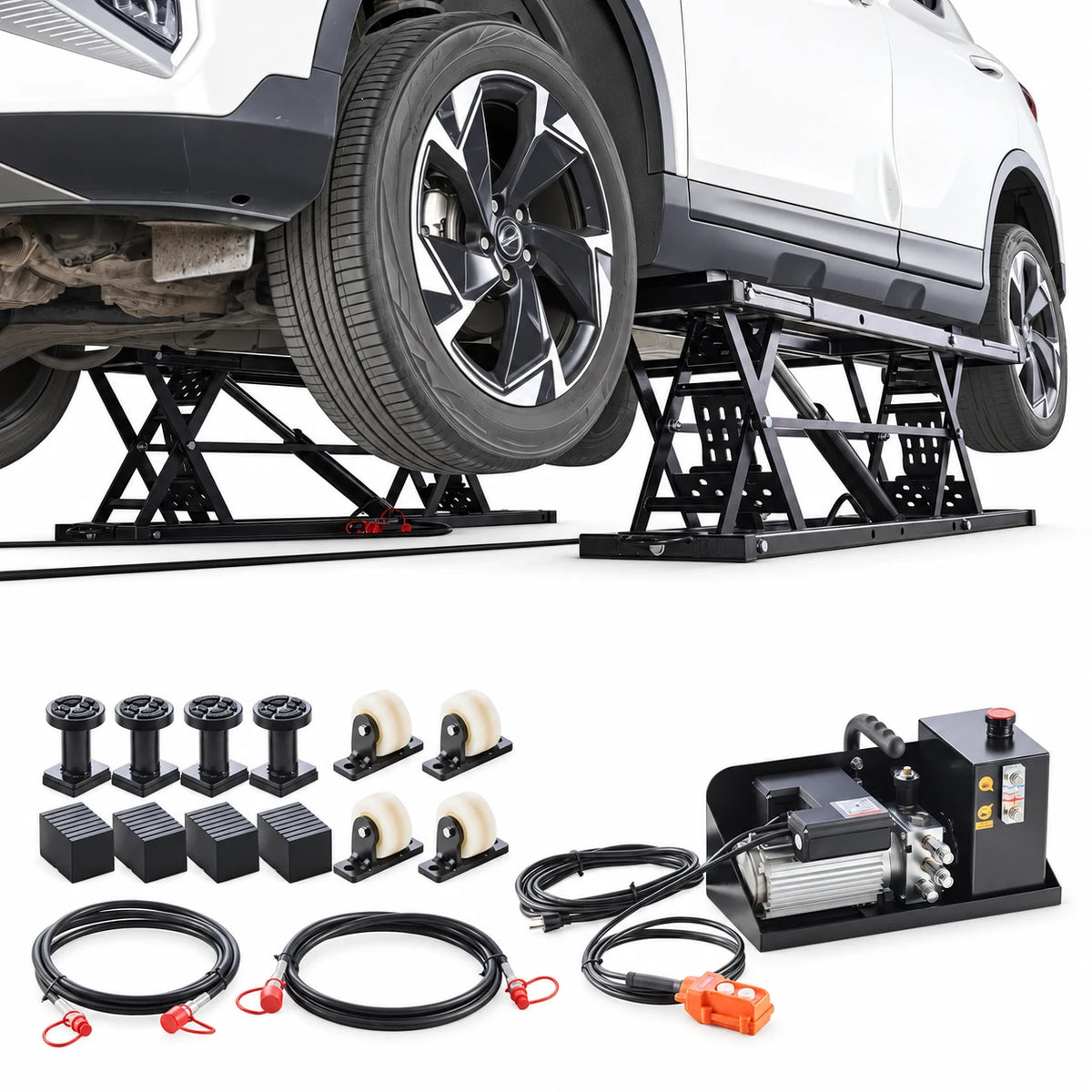 VEVOR Portable Car Lift, 9000 lbs Capacity, Heavy Duty Steel Truck Lift with 28" Max Height, 120V Power Unit, Wheels, 4 Rubber Pads & 4 Lifting Columns
