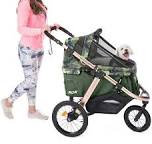 Jogging Sports Stroller with Comfort Rubber Wheels/Zipper-Less Entry/1-Hand Quick Fold/Aluminum Frame for Small/Medium Dogs Cats and Pets (Green Camo)