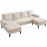 101 Inch Chenille U Shaped Sectional Sofa Double Chaise