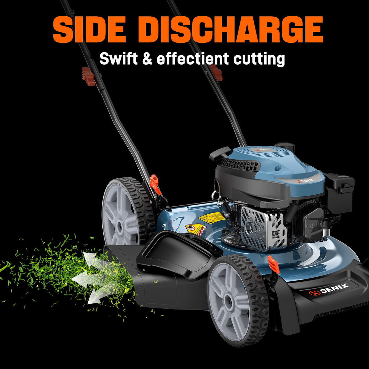 SENIX LSPG-L6 21" 144cc 4-Cycle Gas Powered Push Walk-Behind Lawn Mower, Mulch and Side Discharge, 6-Position Height Adjustment