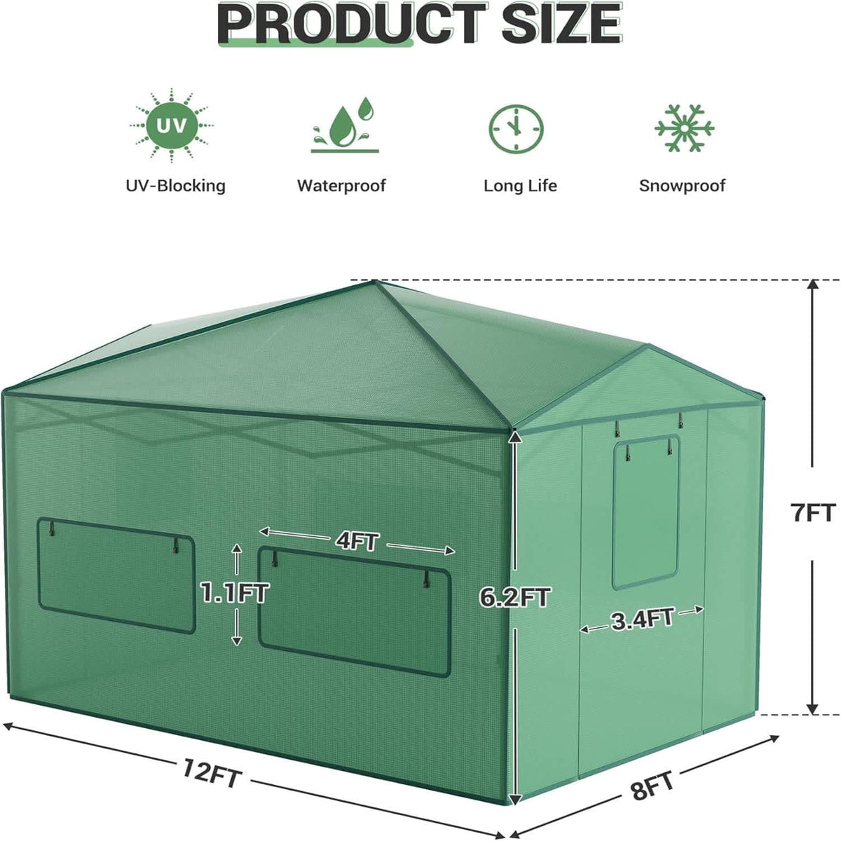 Eastvita 8 x 12 ft Portable Pop - Up Greenhouse Zippered Doors/Mesh Window Walls/Clear Green Pop - up Greenhouse