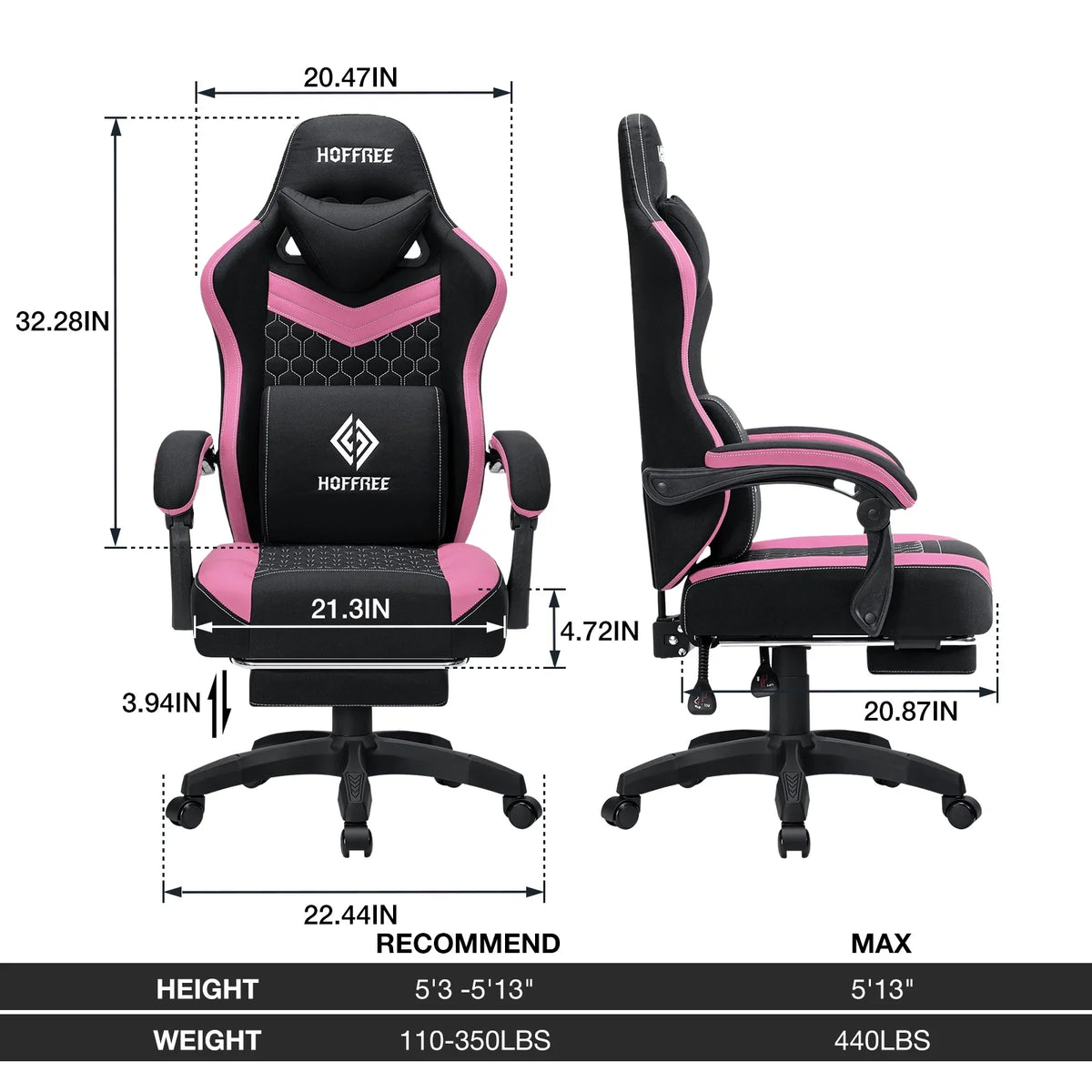 2026 NewHoffree Gaming Chair with Massage Fabric Office Chair with footrest for Adults, Ergonomic Gamer Chair with Headrest and Lumbar Support for Office Gaming, 440 LBS