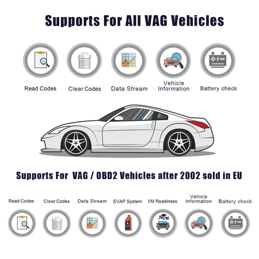 ANCEL VD700 Auto Code Reader for Volkswagen Audi VW Skoda Seat Oil EPB TPMS SAS Reset Service Injector Coding OBD2 Scanner Check Engine OBDII Automotive Car Diagnostic Scan Tool