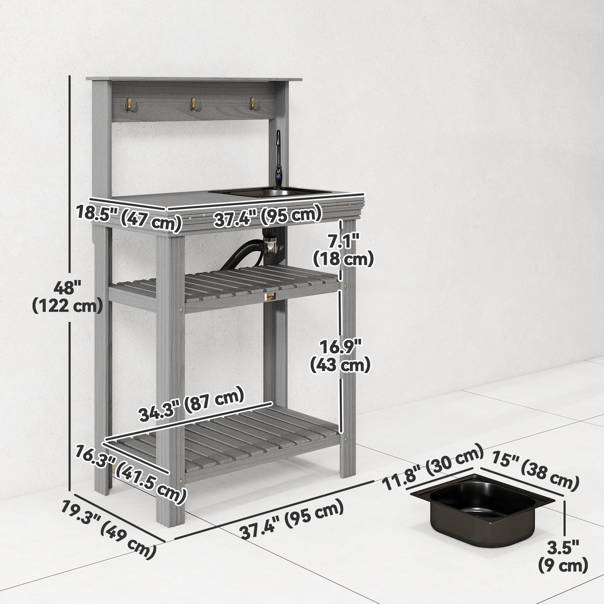 Outsunny Potting Benches for Outside with Faucet, Removable Sink, Shelves