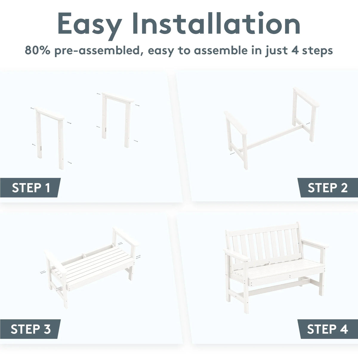 2026 NewSERWALL Outdoor Bench for 2-Person, Weather-Resistant HDPE with Aluminum Reinforcement, Supports 660 lbs, Comfortable Seating for Patio, Garden, and Porch, Black