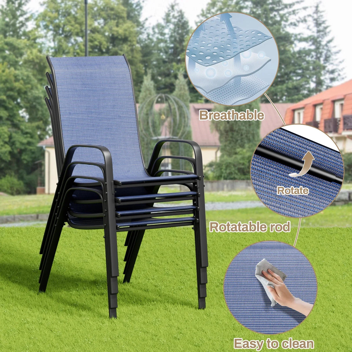 2026 NewPirecart 5-Piece Outdoor Patio Dining Table Set with 4 Stackable Textilene Chairs for for Patio, Lawn, Garden, Gray