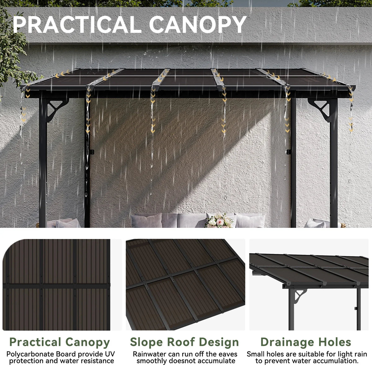 2026 NewAoxun 8' x 5' Gazebo for Patio, Gazebo Pergola with Sloped Roof, Grill Gazebo Large Wall-Mounted Heavy Duty Awnings, for Backyard, Deck, Patio