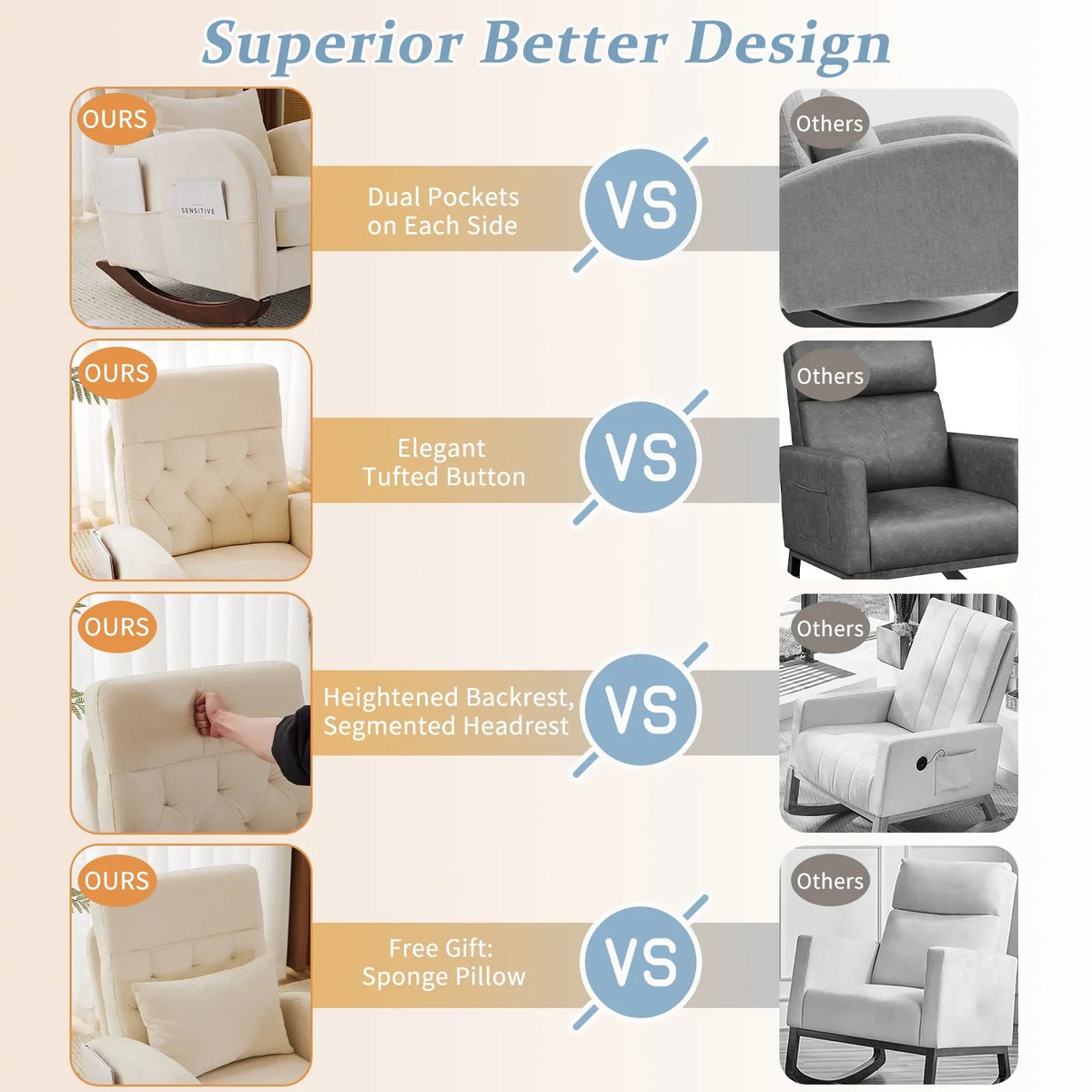 2026 NewKtaxon Rocking Accent Chair Glider Reading Chair Comfy Teddy Velvet Upholstered Single Sofa Rocker for Living Room, Nursery, Bedroom Beige