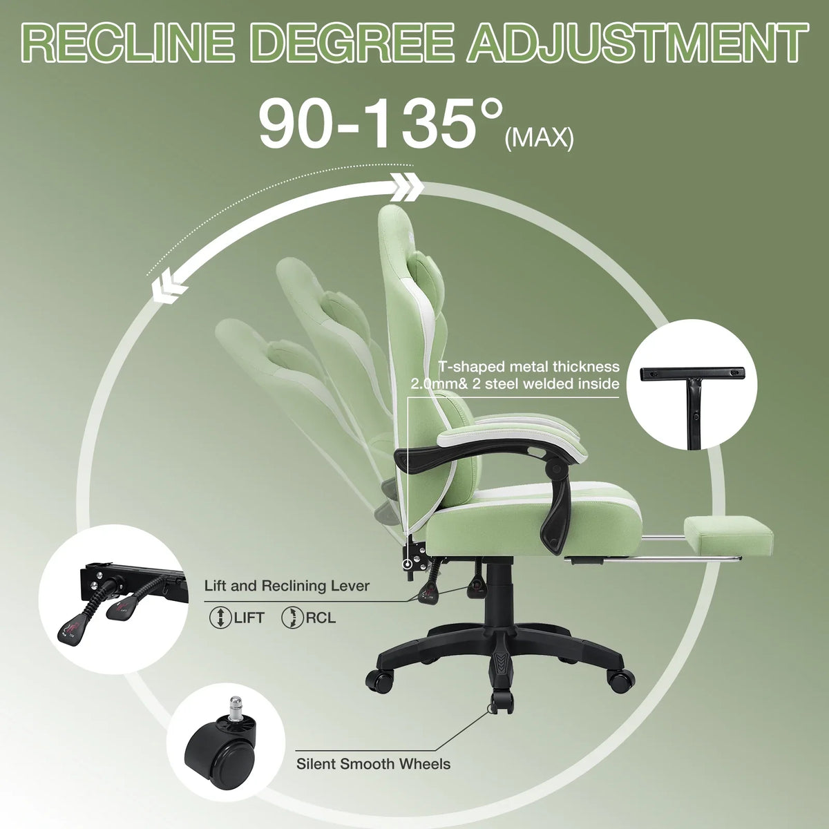 2026 NewHoffree Gaming Chair with Massage Fabric Office Chair with footrest for Adults, Ergonomic Gamer Chair with Headrest and Lumbar Support for Office Gaming, 440 LBS