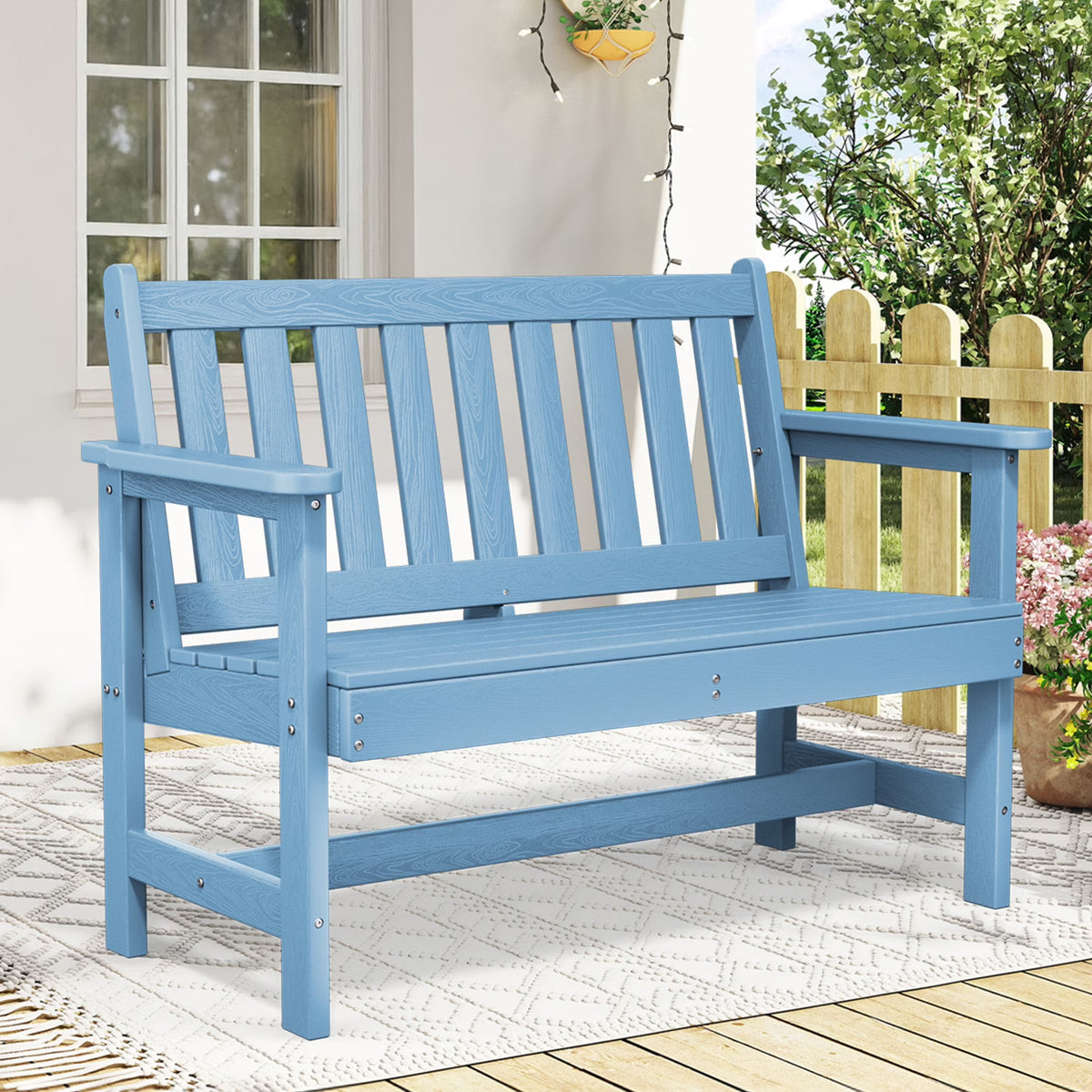 2026 NewSERWALL Outdoor Bench for 2-Person, Weather-Resistant HDPE with Aluminum Reinforcement, Supports 660 lbs, Comfortable Seating for Patio, Garden, and Porch, Black