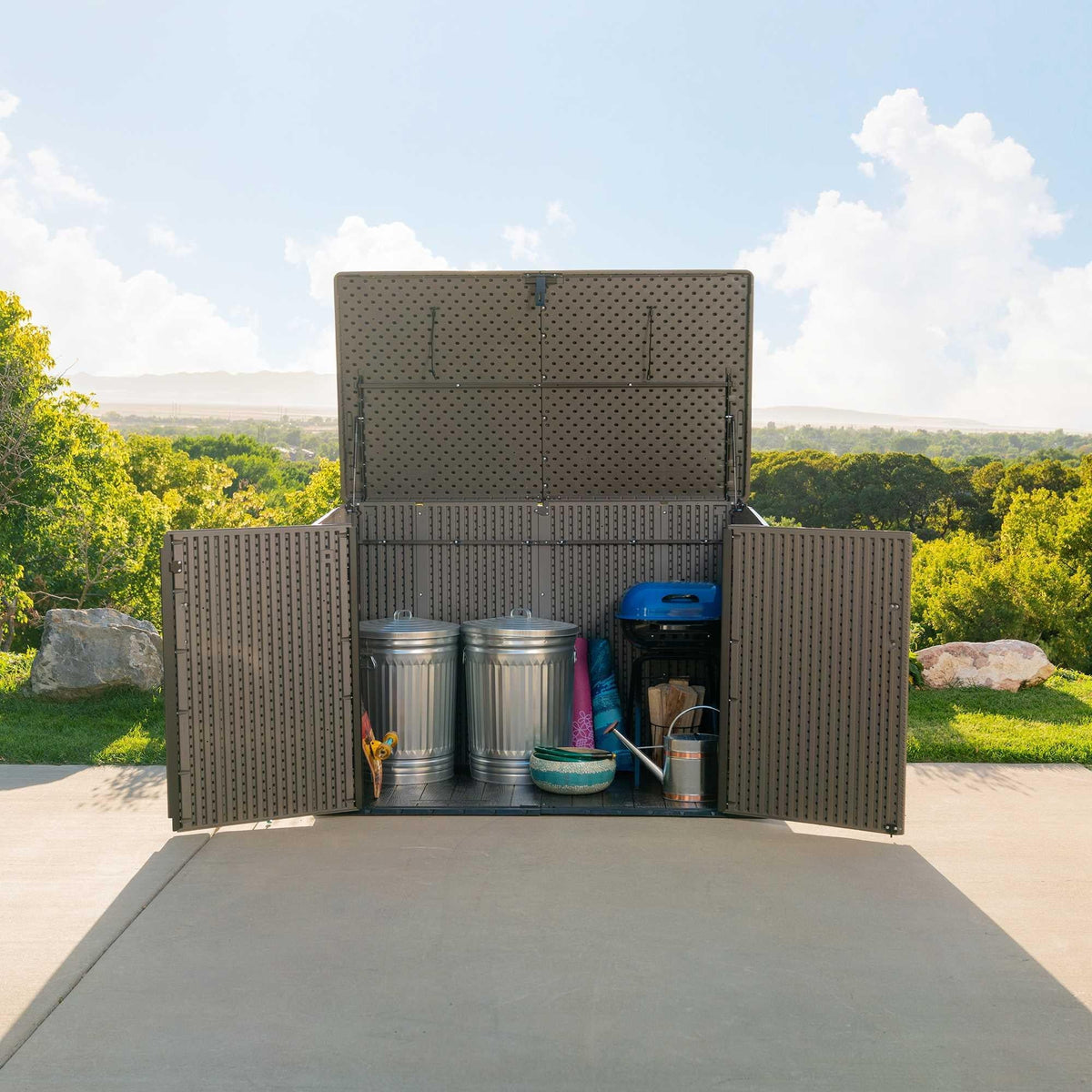 2026 NewLifetime Lockable DIY Polyethylene Horizontal Storage Shed, 75 cubic ft., Light Brown (60341)