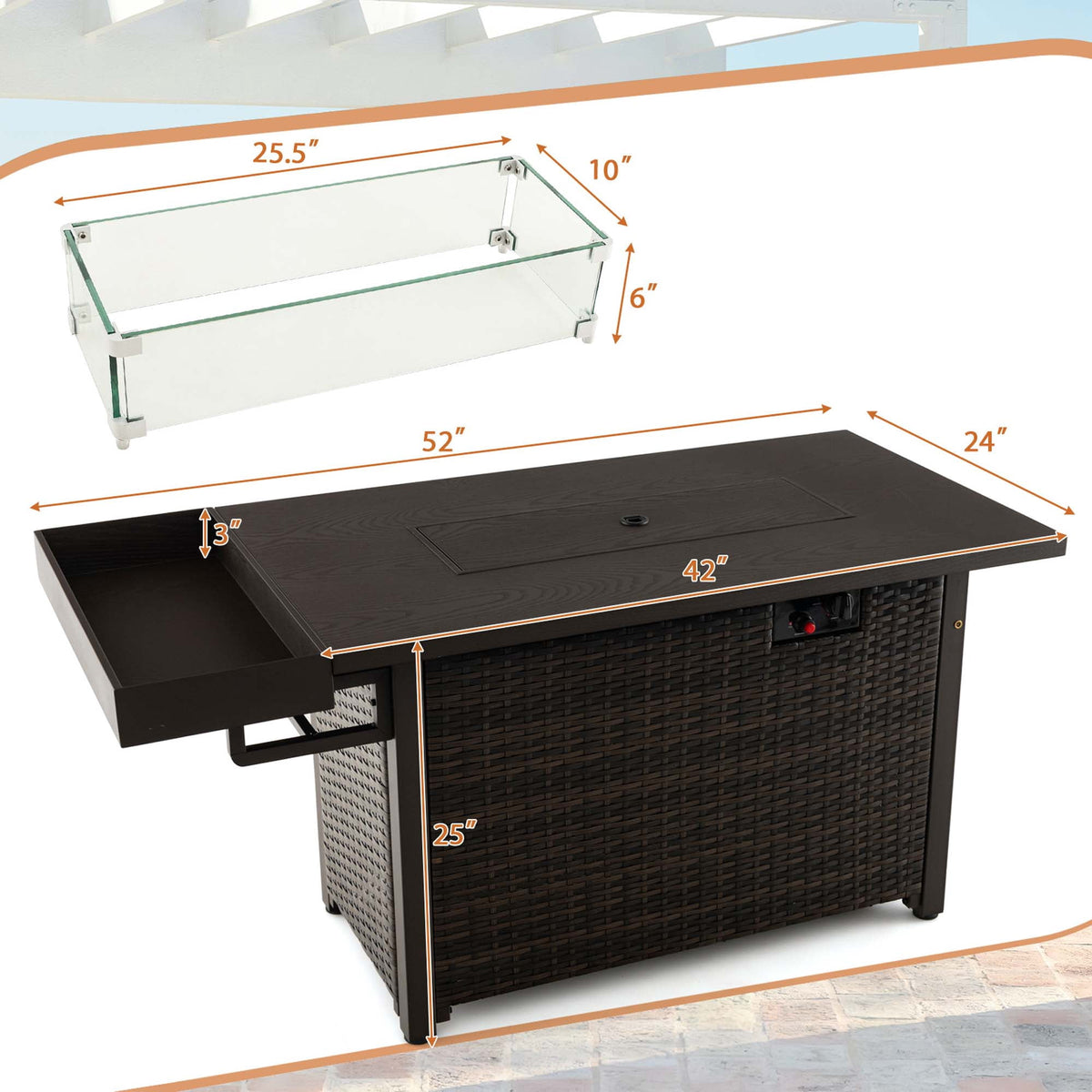 Costway 52" Outdoor Gas Fire Pit Table Patio Propane Firepit with Cover 50,000 BTU Brown