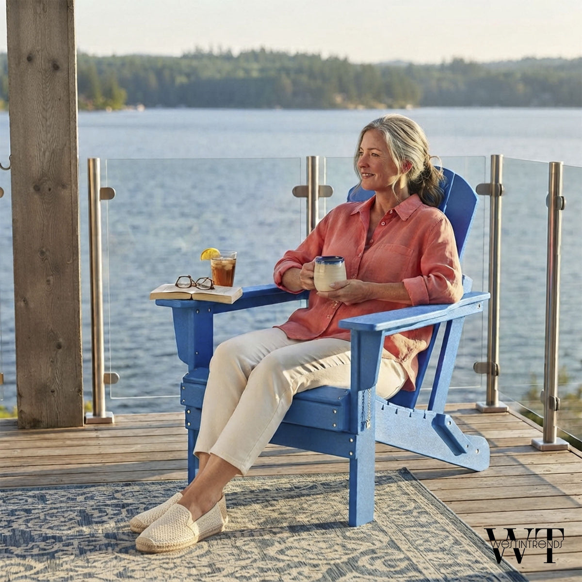 WestinTrends Malibu Classic Outdoor Patio HDPE Folding Poly Adirondack Chair, Pacific Blue