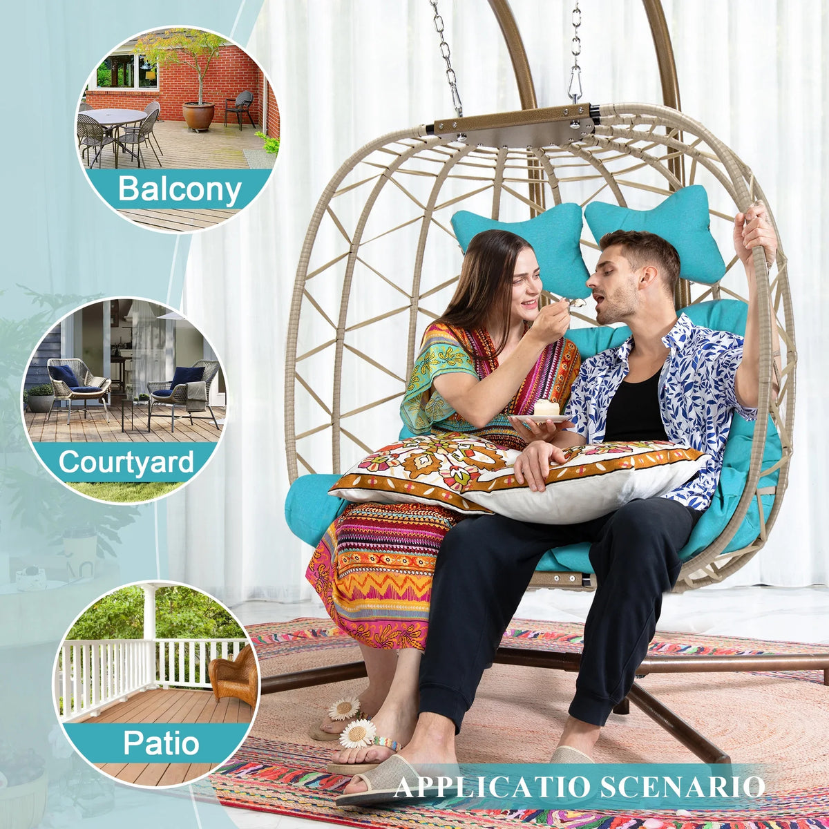 2026 NewRADIATA Double Wicker Egg Swing Chair with Stand, 2-Person Hanging Egg Chair for Indoor/Outdoor, 700lbs Capacity, Thick Cushions & Headrest,Sturdy Metal Frame"Dark Gray