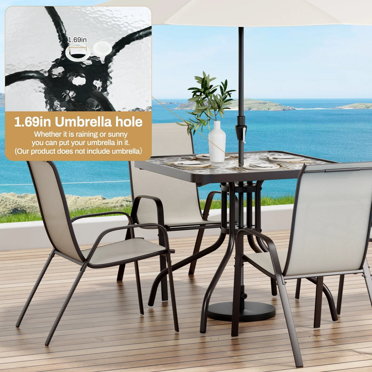 2026 NewPirecart 5-Piece Outdoor Patio Dining Table Set with 4 Stackable Textilene Chairs for for Patio, Lawn, Garden, Gray