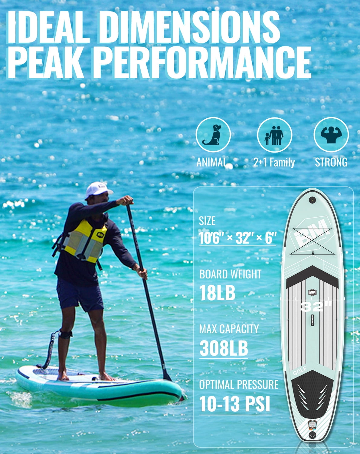 10'6" Inflatable Stand Up Paddle Board for Adults, Non-Slip EVA, Camera Mount, LAKEFOAM