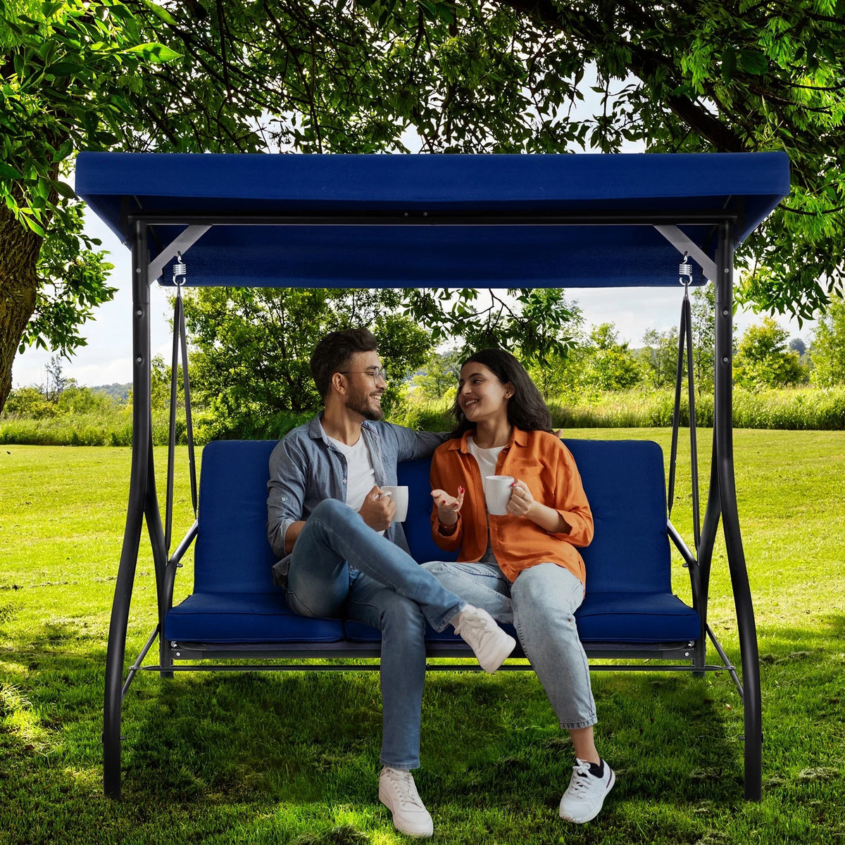 2026 NewArlopu 3 Person Porch Swing Outdoor Converting Canopy Swing Glider with Canopy