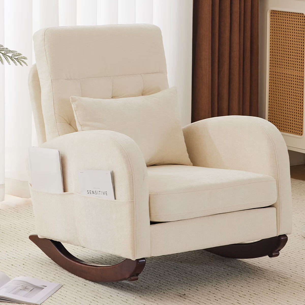 2026 NewKtaxon Rocking Accent Chair Glider Reading Chair Comfy Teddy Velvet Upholstered Single Sofa Rocker for Living Room, Nursery, Bedroom Beige