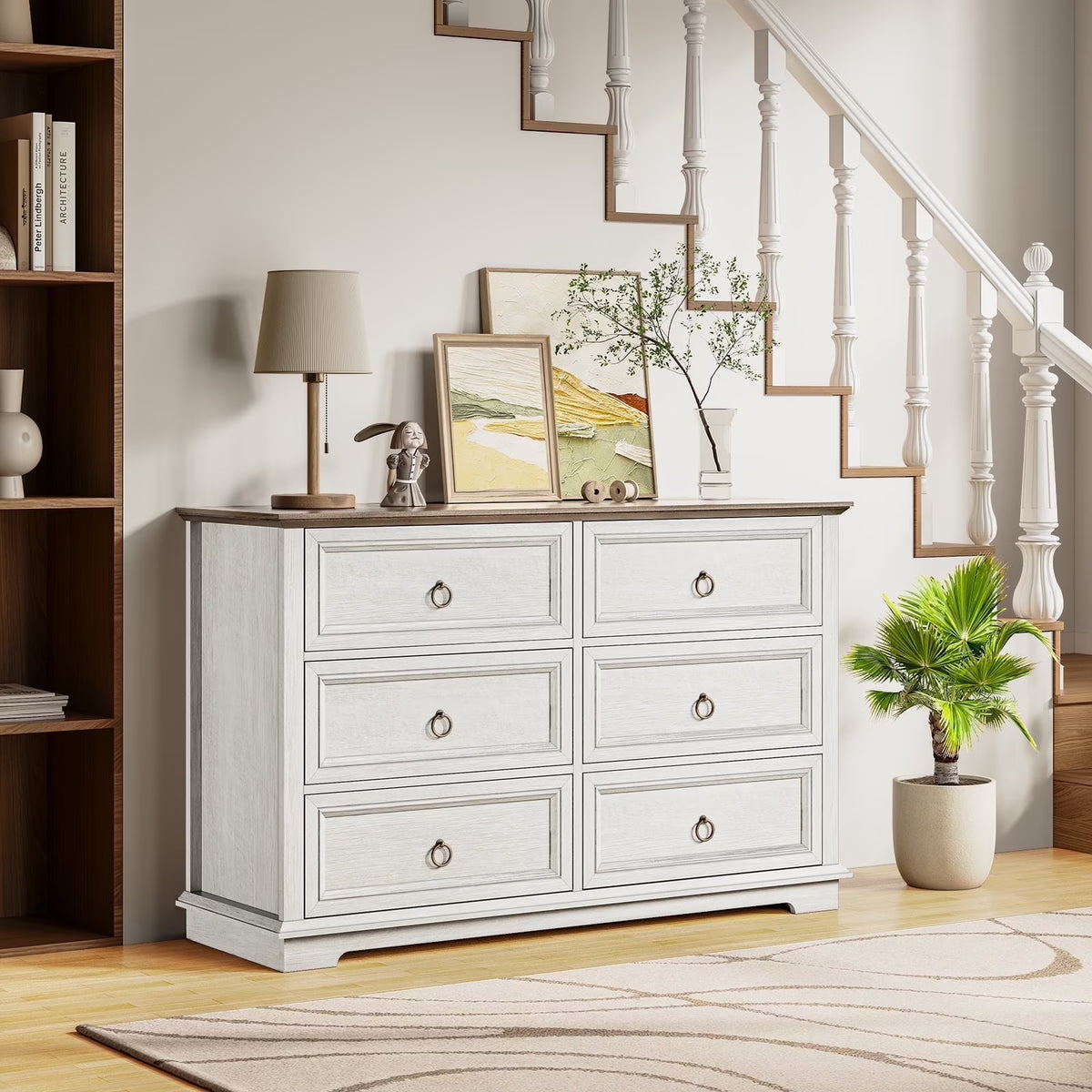 2026 NewFAGAGA 6 Drawers Dresser for Living Room,Storage Cabinet Wooden Dressers Organizer for Bedroom,White