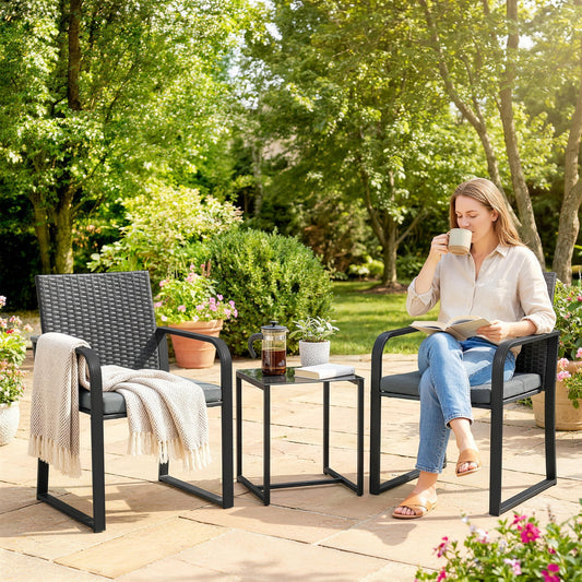 Outsunny Wicker Patio Furniture Bistro Set with Cushion Mesh Seat, Grey