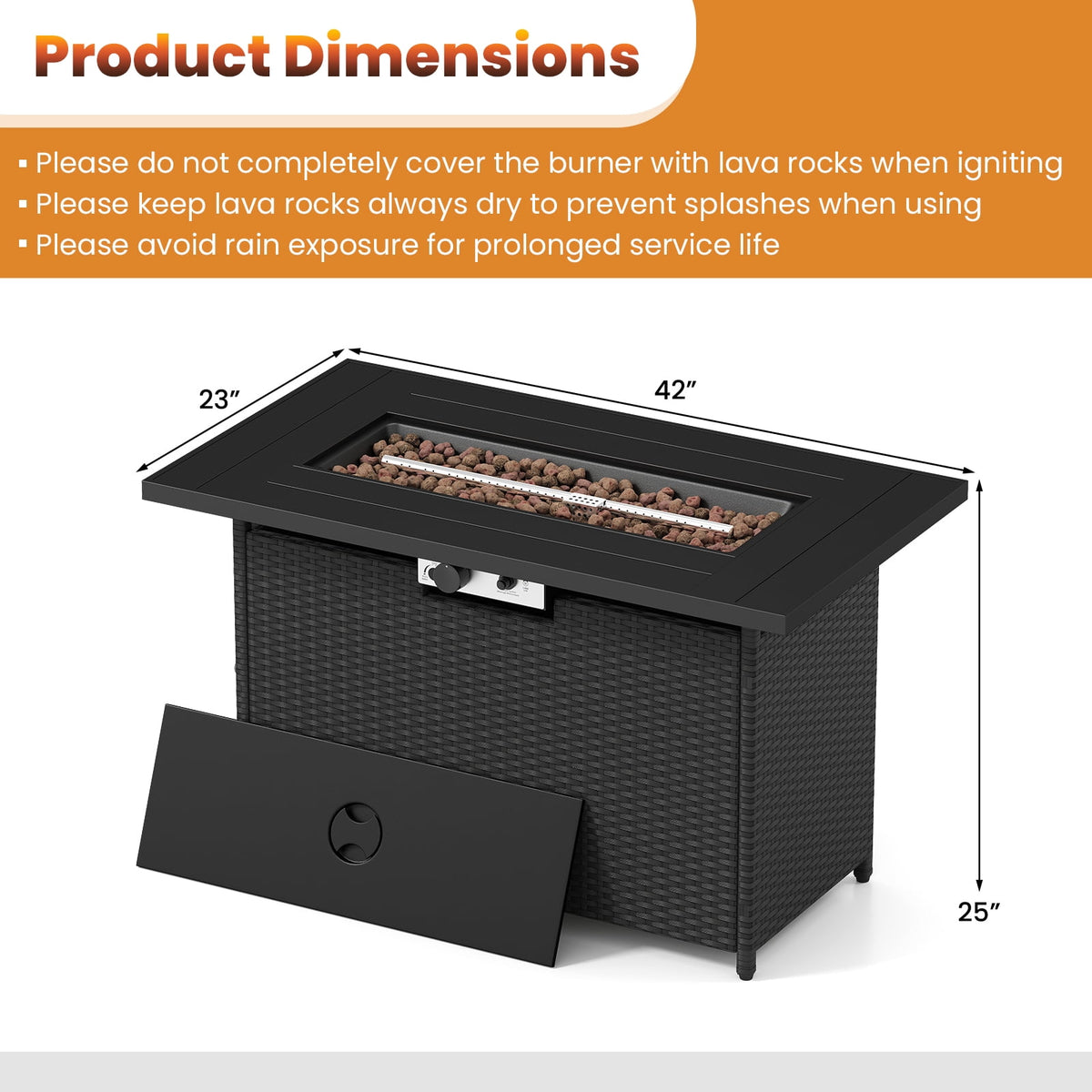 Gymax Propane Fire Pit Table 50000 BTU Wicker Gas Firepit w/ Hidden Tank Storage