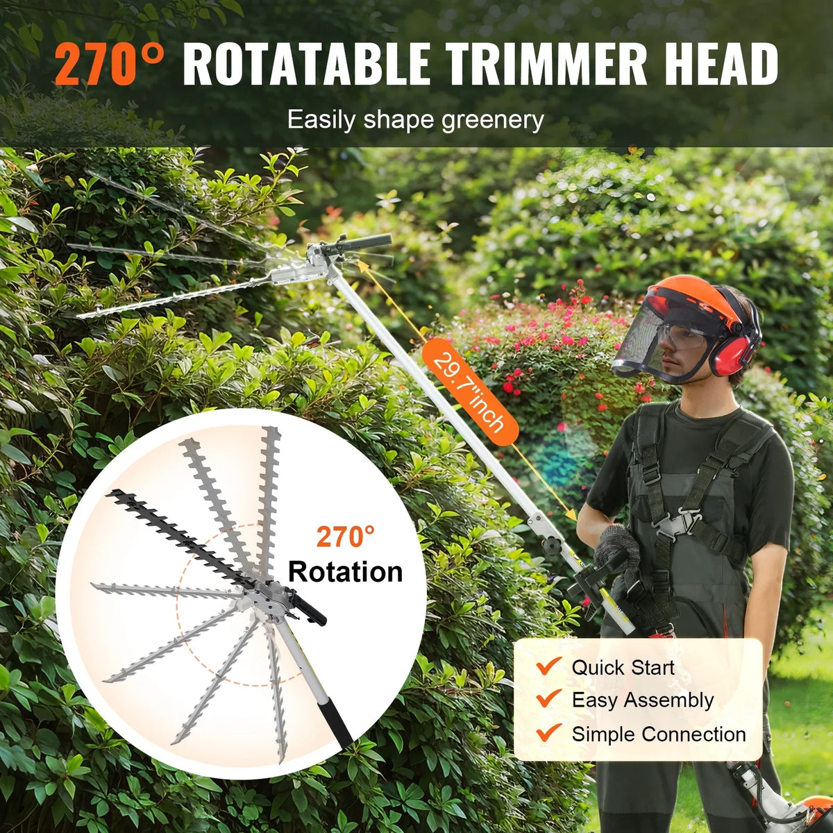 2026 NewVEVOR 26CC 5-in-1 Multi-Functional Trimming Tools, Gas Hedge Trimmer, Weed Eater, String Trimmer, Edger, Pole Saw Chainsaw Pruner with Extension Pole