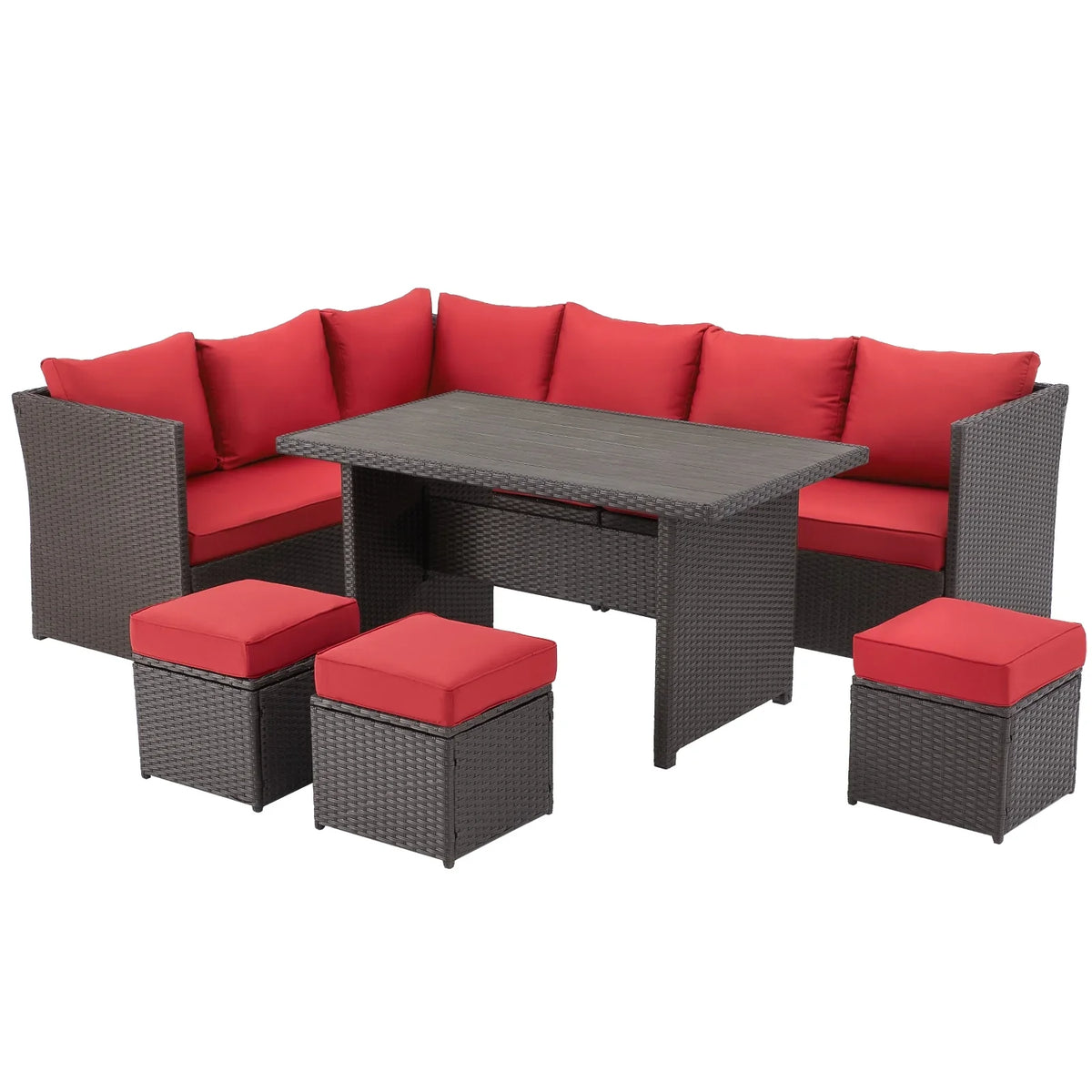 2026 NewAECOJOY 7 Piece Patio Furniture Set PE Rattan Outdoor Dining Set Sectional Sofa Couch with Table Patio Conversation Set in Gray