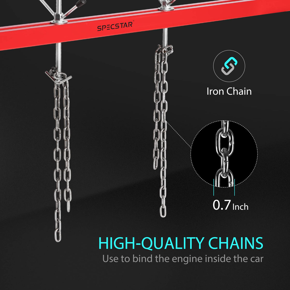 SPECSTAR 1100 Lbs Engine Support Bar Transverse Hoist for Motor Transmission with 2 Points Lift Holder and Dual Hooks