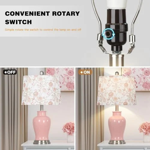 2026 NewModern Ceramic Table Lamps Set of 2, 23" White Ceramic Lamps for Living Room, Rustic Farmhouse Bedside Lamp with Ginger Jar Design, Elegant Bedroom Lamp for Nightstand Desk Side End Table Home Decor