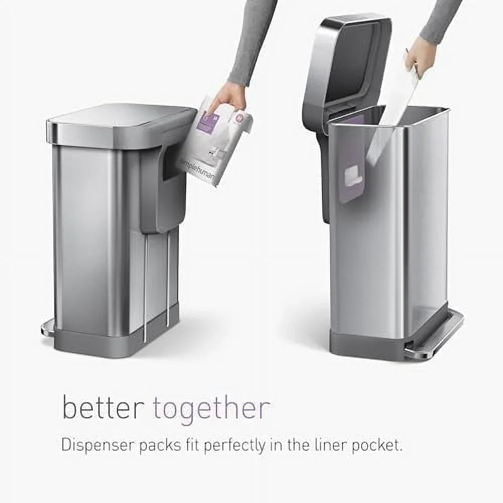 2026 Newsimplehuman 58 Liter / 15.3 Gallon Rectangular Dual Compartment Recycling Step, Brushed Stainless Steel with Soft-Close Plastic Lid Kitchen Trash Can