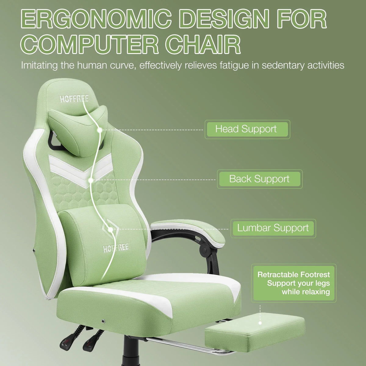 2026 NewHoffree Gaming Chair with Massage Fabric Office Chair with footrest for Adults, Ergonomic Gamer Chair with Headrest and Lumbar Support for Office Gaming, 440 LBS