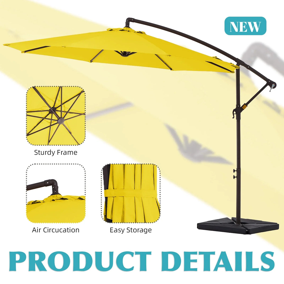 2026 NewJUSTLET 10ft Heavy Duty Patio Hanging Offset Cantilever Patio Umbrella W/ 4-Piece Base Included Included, Beige