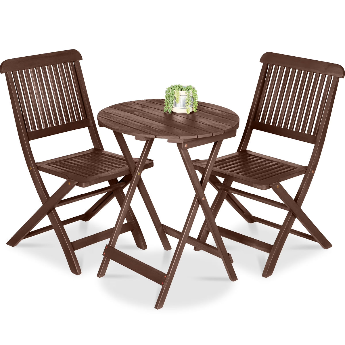 2026 NewBest Choice Products 3-Piece Acacia Wood Bistro Set, Folding Patio Furniture w/ 2 Chairs, Table - Natural