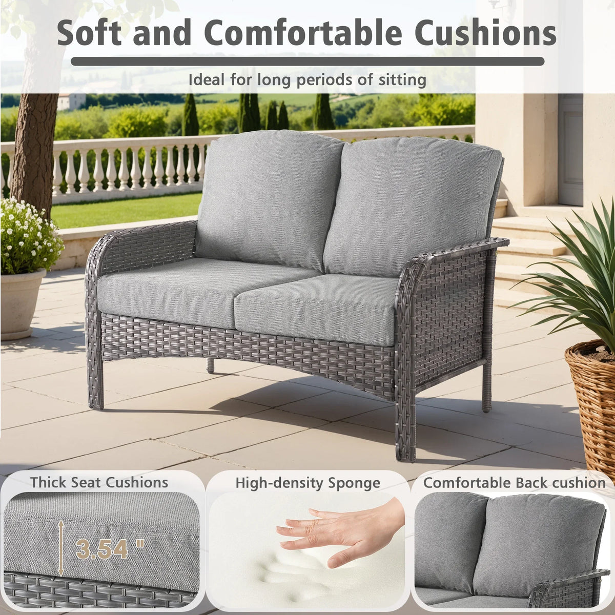 2026 NewOvios 5 Pieces Outdoor Patio Furniture Set High Back All Weather Wicker Conversation Set with Swivel Chairs & Coffee Table, Dark Gray