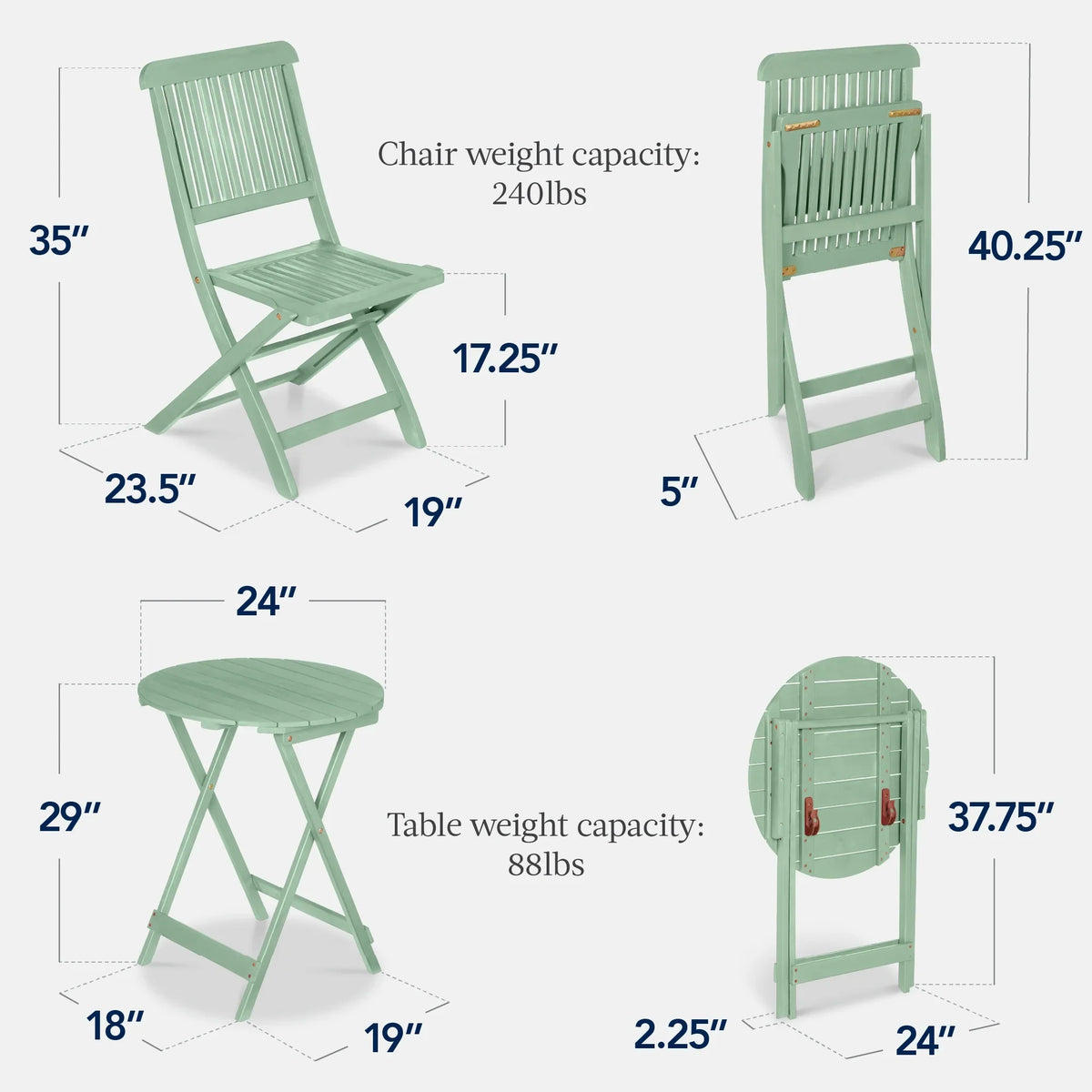 2026 NewBest Choice Products 3-Piece Acacia Wood Bistro Set, Folding Patio Furniture w/ 2 Chairs, Table - Natural