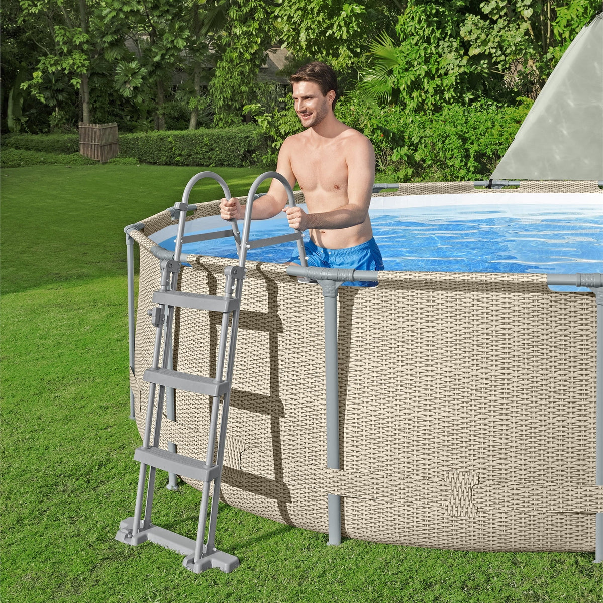 2026 NewBestway Power Steel 14' x 42" Round Above Ground Outdoor Swimming Pool Set