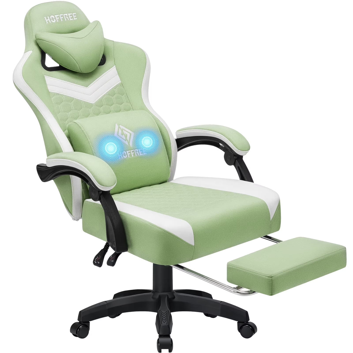 2026 NewHoffree Gaming Chair with Massage Fabric Office Chair with footrest for Adults, Ergonomic Gamer Chair with Headrest and Lumbar Support for Office Gaming, 440 LBS
