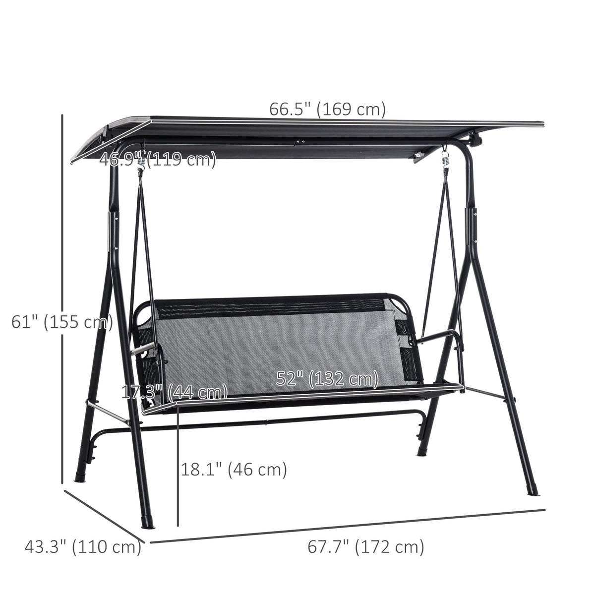 Outsunny 2-Person Patio Swing Chair with Adjustable Canopy for Porch Garden