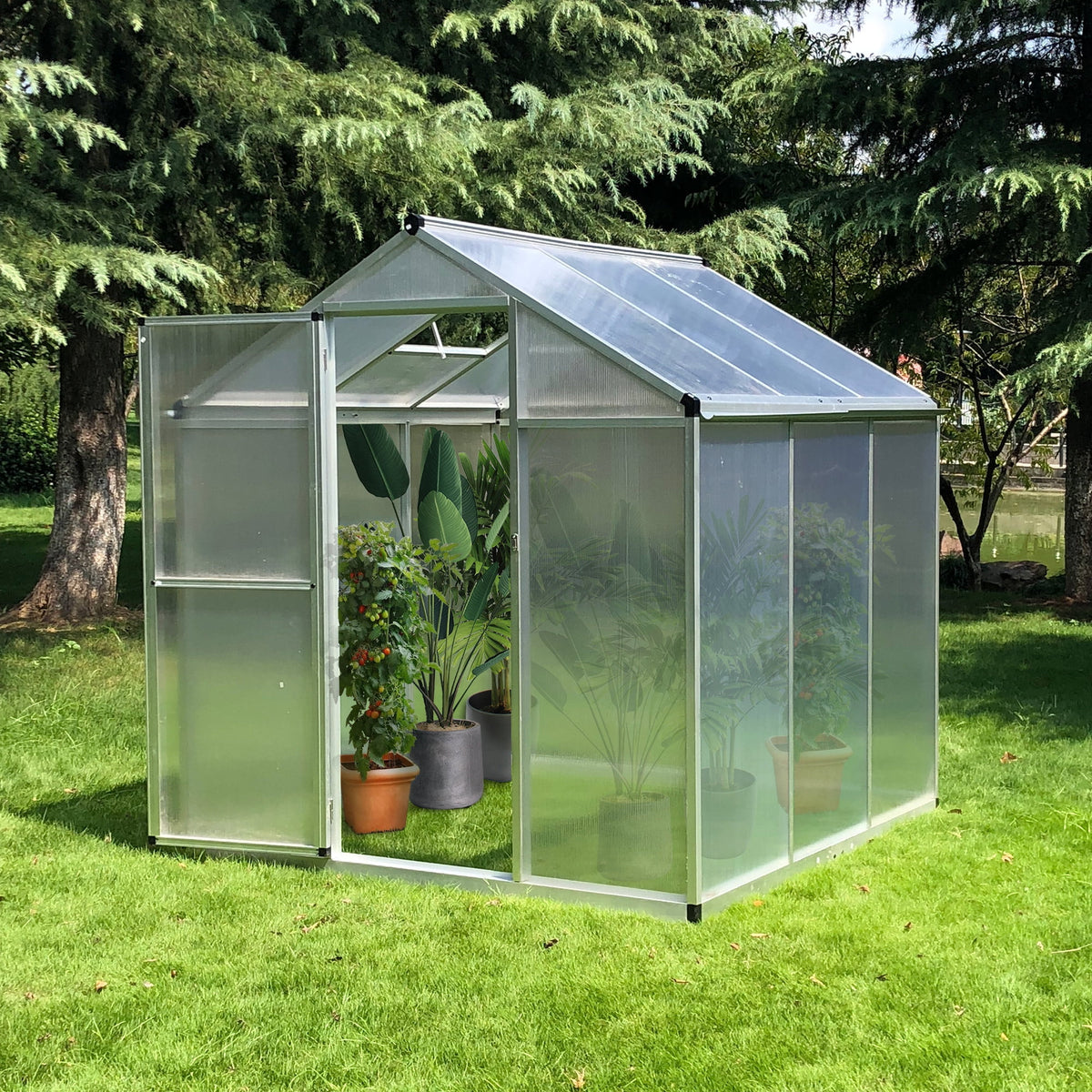 Outsunny 6'x6.25'x6.4' Walk-in Garden Greenhouse Polycarbonate Panels Plants Flower Growth Shed Cold Frame Outdoor Portable Warm House Aluminum Frame