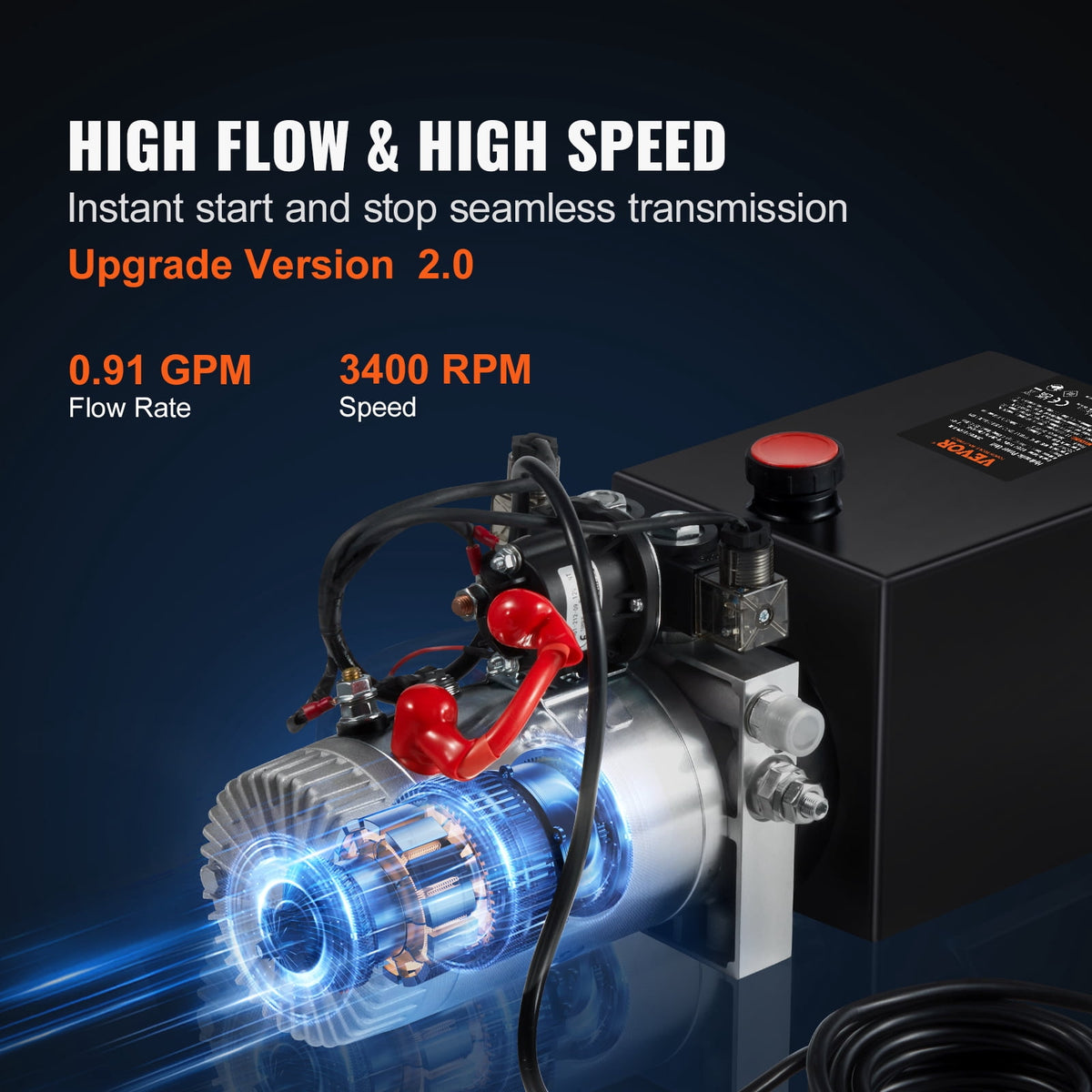 VEVOR Hydraulic Pump, 10 Quart Hydraulic Power Unit, Double Acting Dump Trailer Pump, 0.91 GPM Flow Rate, 3200 PSI Max Relief Pressure, DC 12V Hydraulic Pump for Dump Trailer Car Lifting
