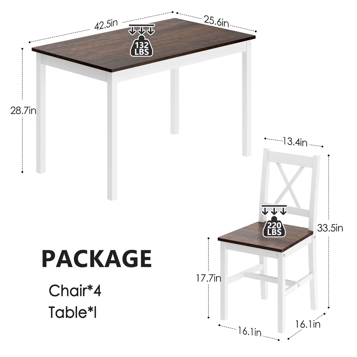 2026 NewSoges 5 Pieces Dining Table Set, Pine Wood Kitchen Dining Table with 4 Chairs, Wood Rectangular kitchen table and chairs for 4, Small Dining Set for Bar Dining Room Breakfast Nook, White and Gray