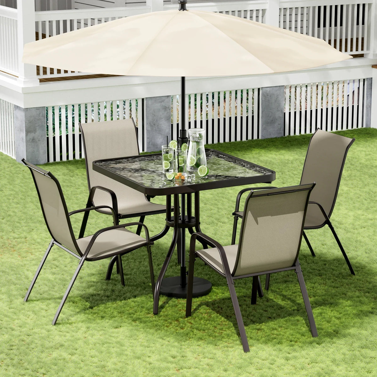 2026 NewPirecart 5-Piece Outdoor Patio Dining Table Set with 4 Stackable Textilene Chairs for for Patio, Lawn, Garden, Gray
