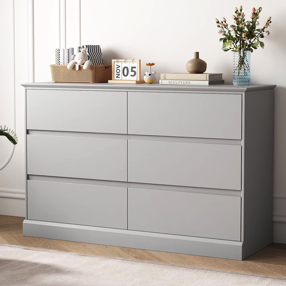 2026 NewWhite Dressers Bedroom Dresser 6 Drawer Storage Chest of Drawers Double Dresser Storage Side Cabinet Room Furniture for Bedroom Living Room