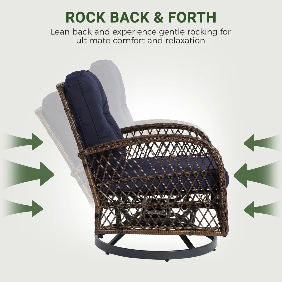2026 New3 Piece Patio Swivel Rocker Chairs Set, 2 360-Degree Swivel Rocking Chairs with 1 Glass Top Table, PE Rattan Outdoor Bistro Set with Cushions for Balcony Deck Poolside Backyard Porch