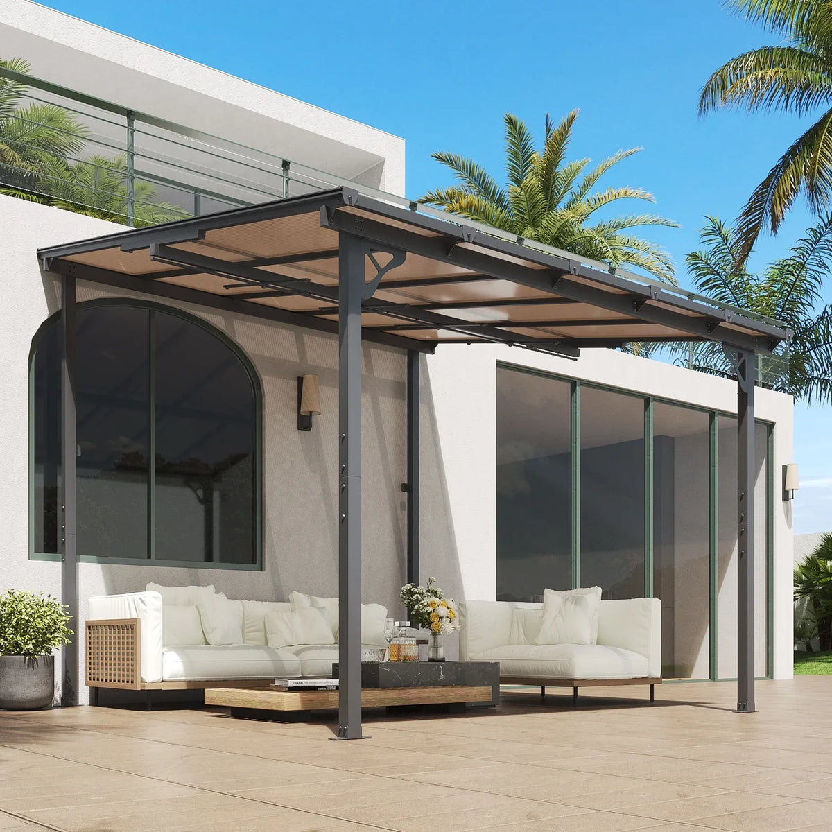 2026 NewAoxun 8' x 5' Gazebo for Patio, Gazebo Pergola with Sloped Roof, Grill Gazebo Large Wall-Mounted Heavy Duty Awnings, for Backyard, Deck, Patio