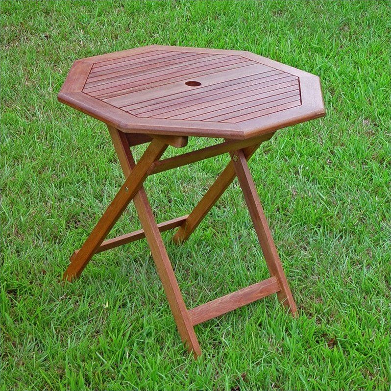 International Caravan Highland 30" Folding Patio Table in Stain